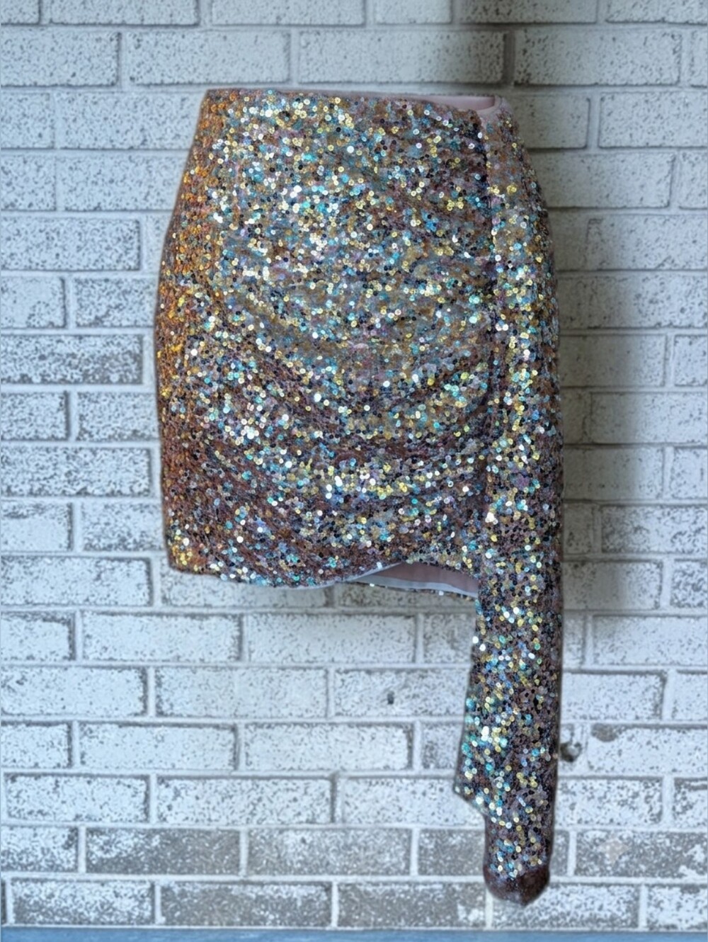 NBD (Revolve) Cintia Sequin Mini Skirt In Metallic Gold - Size L NWTS
